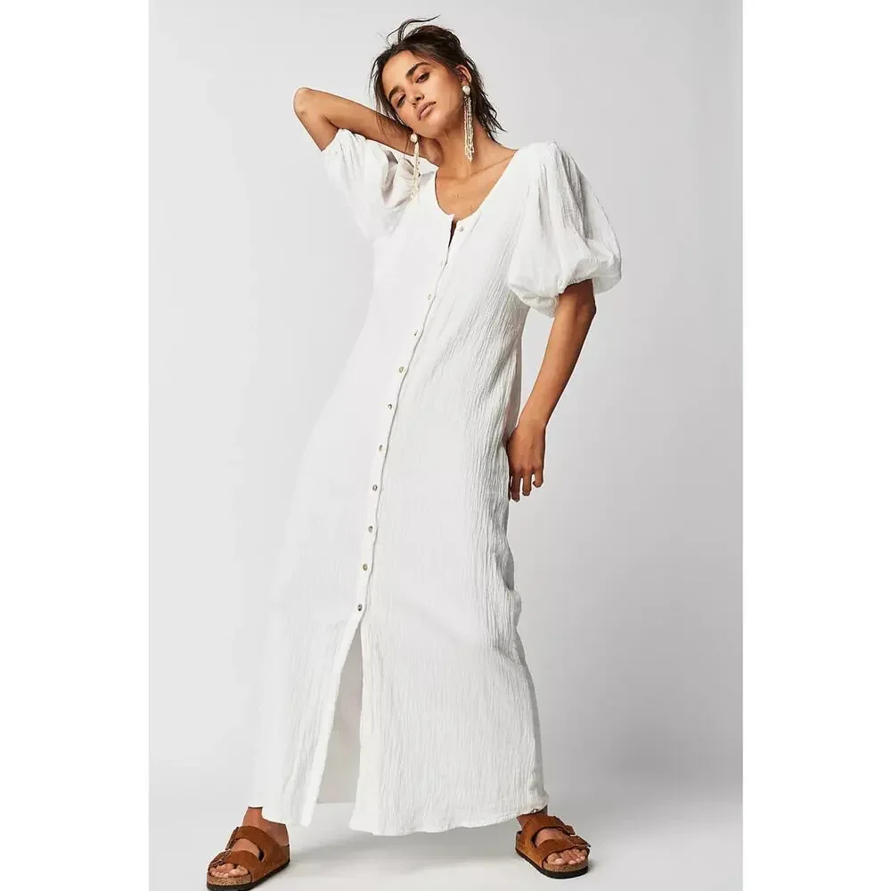 New Free People Jen's Pirate Booty Paraguay Maxi Gown $252 SMALL White Boho - Picture 4 of 5